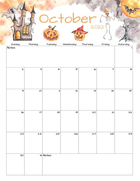 October Calendar October 2022 Printable Calendar Halloween Etsy Hong Kong
