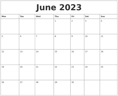 June 2023 Calendar Monthly