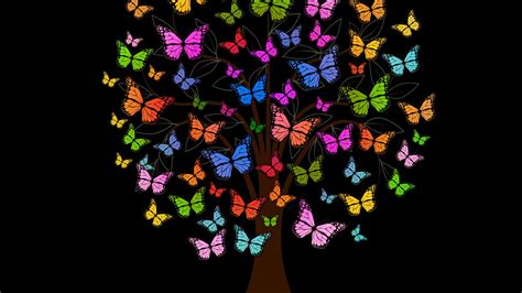 Download Wallpaper 1920x1080 Butterfly Tree Patterns