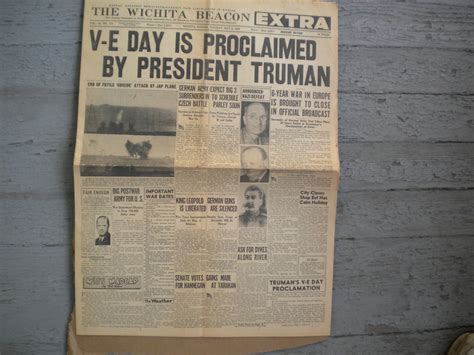 Wichita Beacon Original World War II Newspaper May 8, 1945 V-E Day Is