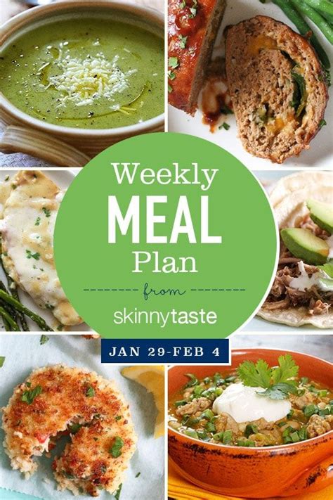 The Weekly Meal Plan From Skinnytaste With Pictures Of Different Foods