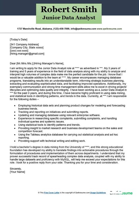 Data Analyst Cover Letter With No Experience