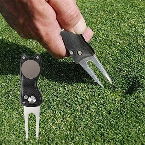 Foldable Golf Divot Repair Tool Switchblade With Ball Marker Pop Up