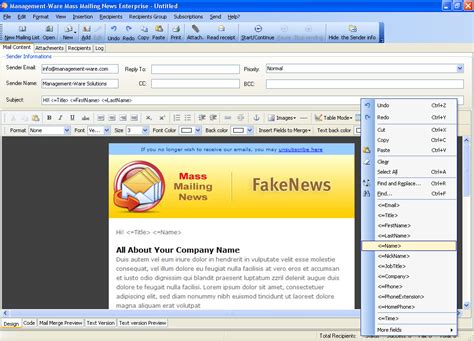 Filegets Mass Mailing News Personal Edition Screenshot Mass Mailing