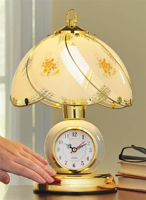 Floral Touch Lamp With Clock