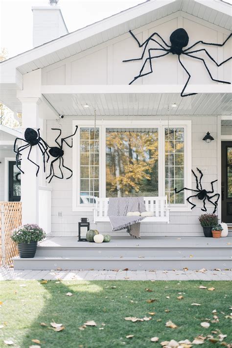 A Halloween Front Porch With Giant Spiders The Ginger Home