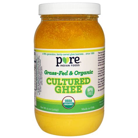 Pure Indian Foods Cultured Ghee Grass Fed Organic 15 Oz 425 G Na