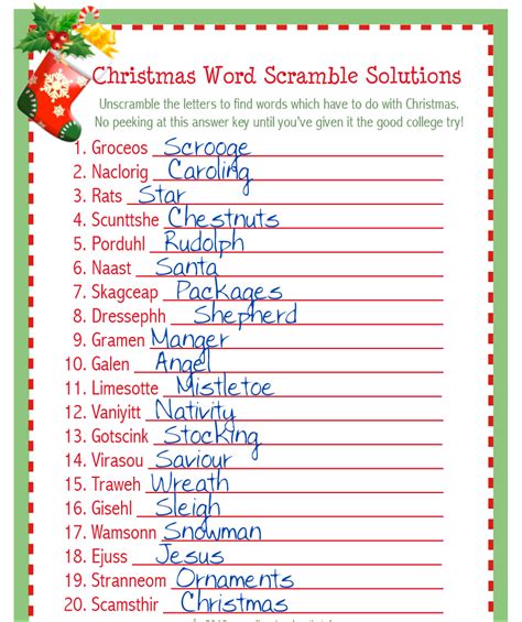 Image Result For Christmas Word Scramble For Adults Key Christmas