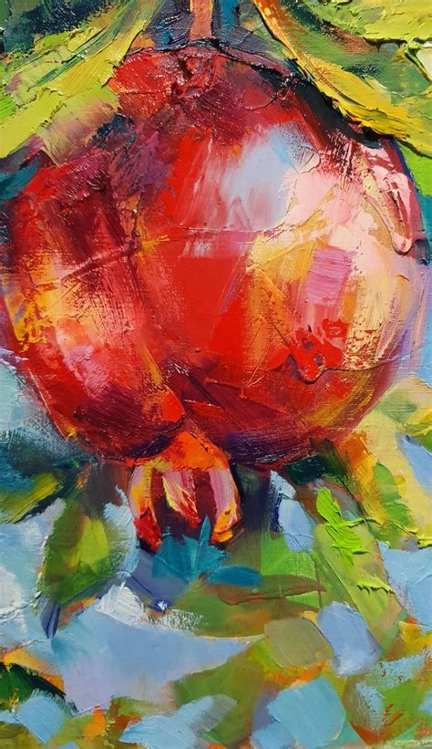 Painting Original Oil Stil Life Pomegranates Fruits Red Oil