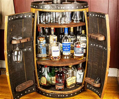 bourbon whiskey barrel bar liquor cabinet double doors home and garden bourbon barrels