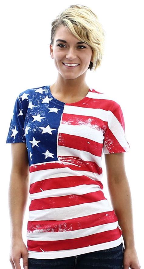 Moda Essentials American Flag Women S Crewneck T Shirt Tee American