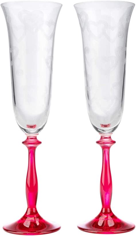 crystalex love 6 ounces crystal champagne glass set with a red stem footed sparkling wine glass