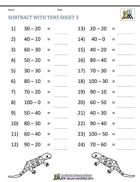 First Grade Math Worksheets Subtract Tens 3 1000×1294 Math