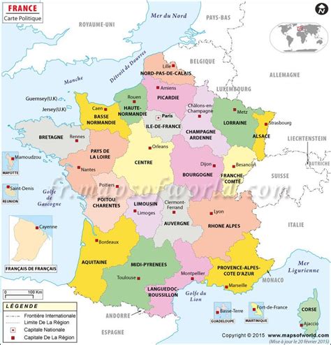 Carte de France montrant capitale de la France, France régions ...