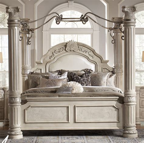 The large arched headboard features tiered edge moulding, a. King Size Canopy Bed Sets & Customize Bedroom Sets King ...