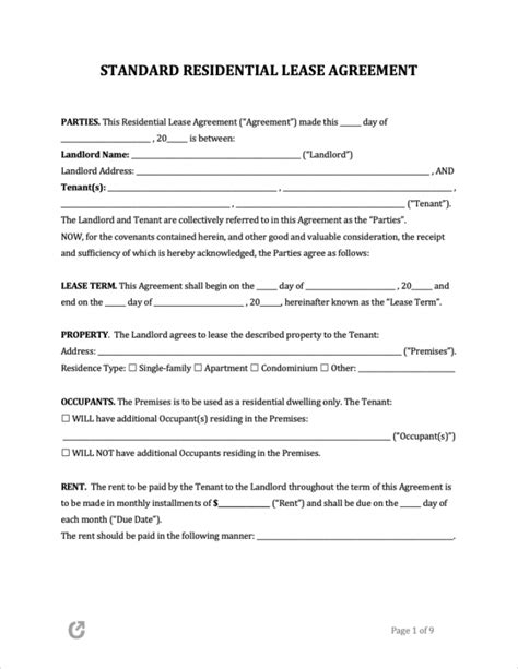 Free Printable Basic Rental Agreement Fillable