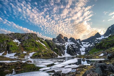 4k 5k Norway Lofoten Mountains Stones Sky Snow Clouds Hd