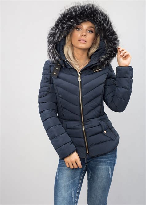Nice puffer coat and i am very satisfied with it. Quilted Faux Fur Hooded Padded Puffer Coat Navy Blue