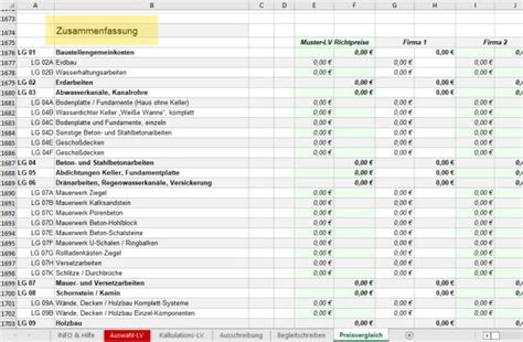 Muster Lv Preisvergleich Das Wichtigste Excel Arbeitsblatt