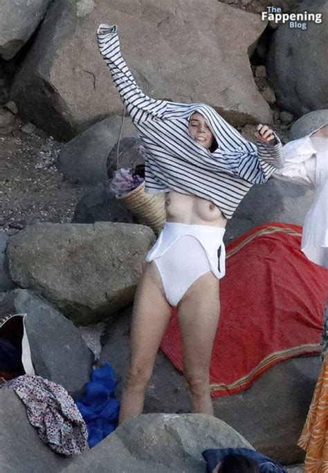 Maya Hawke Flashes Her Nude Tits And Sexy Body In A White Swimsuit On The Beach In St Barths 42