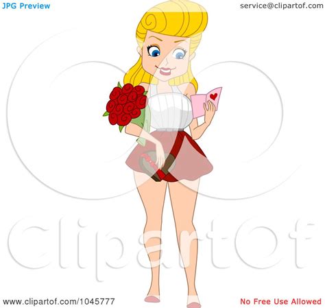 Royalty Free Rf Clip Art Illustration Of A Pinup Woman Holding Roses