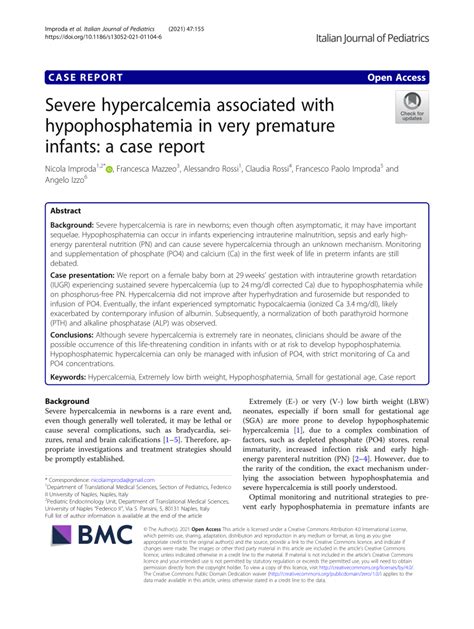Pdf Severe Hypercalcemia Associated With Hypophosphatemia In Very