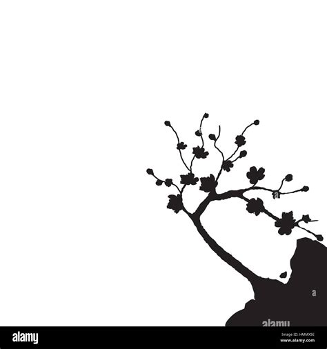 sakura en japonés silueta de cerezo en un acantilado aislado sobre fondo blanco ilustración