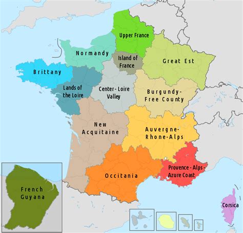 Frankrijk Kaart Regios Vogels