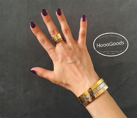 Love bracelet, 18k pink gold. Bracelets Stacking: Cartier Love bracelet and juste un clou bracelet - HoooGoods