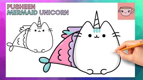 How To Draw Pusheen Cat Mermaid Unicorn Cute Easy Step By Step