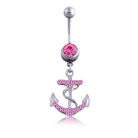 Surgical Steel Anchor Navel Piercing Crystal Rhinestone Dangle Belly Button Ring Fashion Body