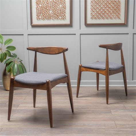 Noble House Eliza Mid Century Modern Dining Chairs Set Of 2 Charcoal And Natural Walnut