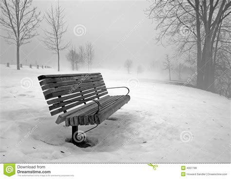Park Bench In Winter Fog Stock Photo Image Of Bench