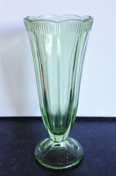 Art Deco Vintage Green Depression Glass Flute Shaped Vase