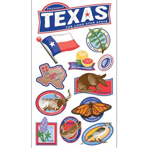 Texas Sticker 12 Pcs The Lone Star State • Pecan State Tree • Travel