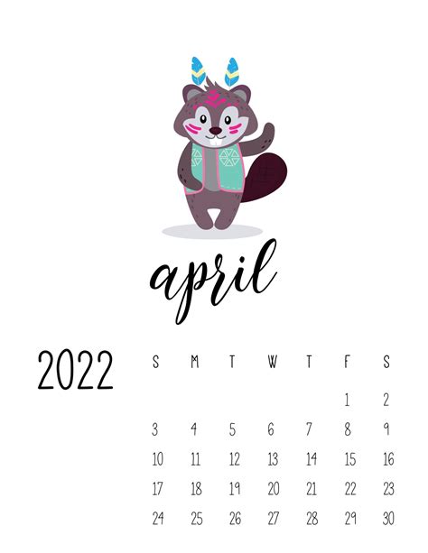 Cute Printable April 2022 Calendar