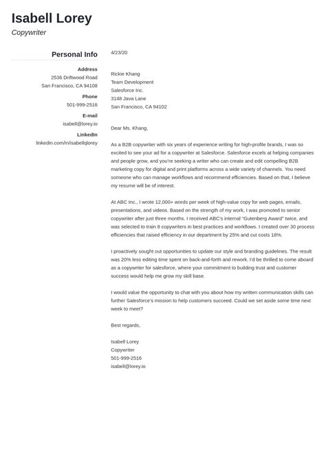copywriter cover letter examples and writing guide