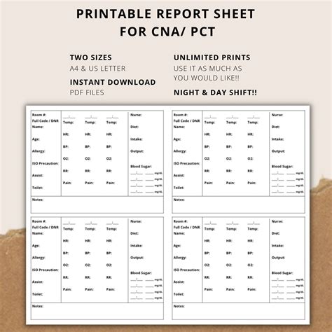 PCT/CNA Report Sheet Printable BRAIN Sheet Med Surg Template - Etsy