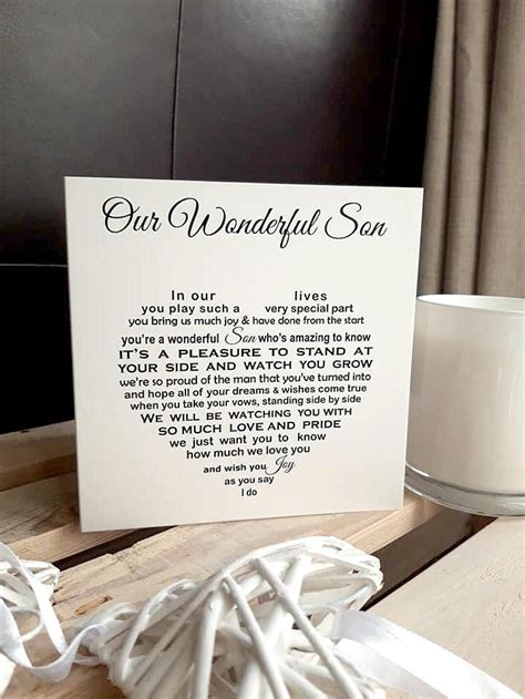 She's been doing it for years, even after you flew the coop, got a job, and started paying for your own phone bill. Son Wedding Day card To Groom from parents Son's Wedding ...