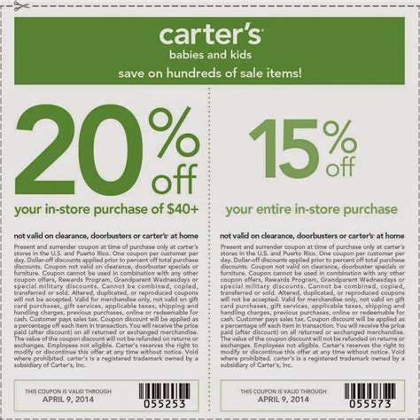 Carters Printable Coupons 15 Off Or 20 Off 40 Purchase Your