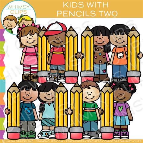 Kids With Pencils Clip Art Set Two Images And Illustrations Whimsy