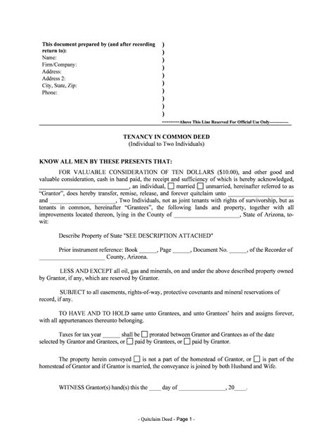 Tenancy In Common Deed Form Fill Out And Sign Printable Pdf Template
