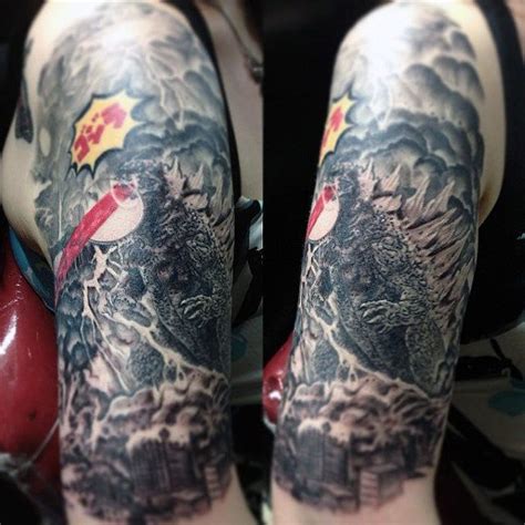 Tattoo Monstertinte Manner Godzilla Erwacht Designs Arm Sleeve Tattoos