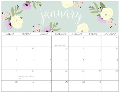 January 2022 Calendar Printable Floral 2023 Printable Calendars