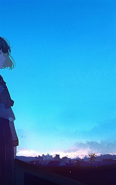 Wallpaper Short Hair Anime School Girl Scenic Ruins Sky Uniform