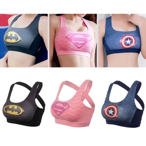 female fitness print batman new captain america superhero crop top tank tops yoga bra sports bra