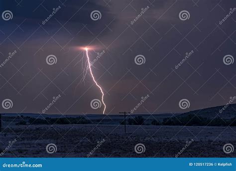 Large Lightning Strike At Dusk On Tornado Alley Stock Photo Image Of