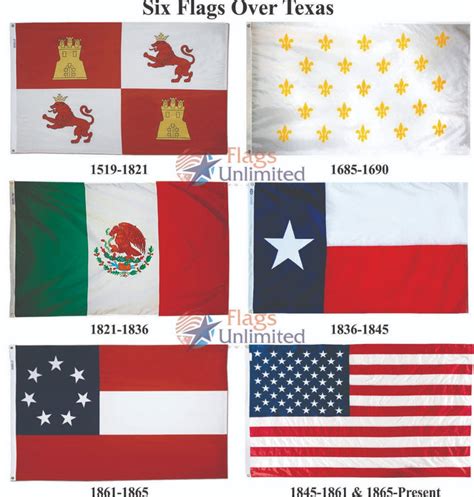 Historical Six Flags Of Texas Set From Flags Unlimited