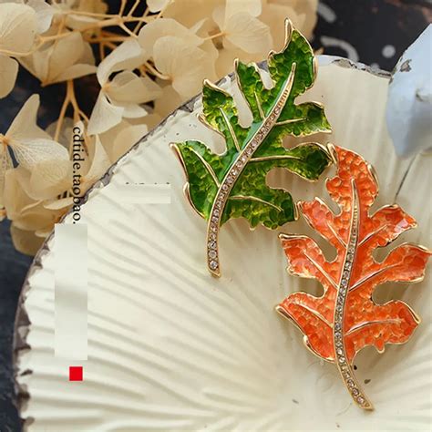 2018 Fashion Jewelry Green Orange Enamel Maple Leaf Brooch Hijab Pins