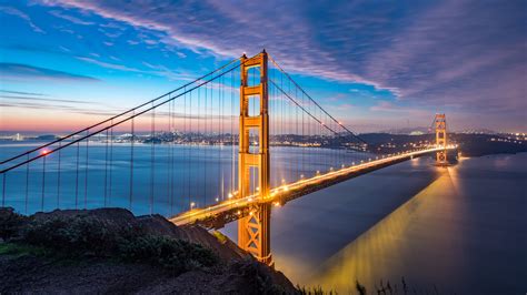 Bridge Dawn Strait Golden Gate San Francisco 4k